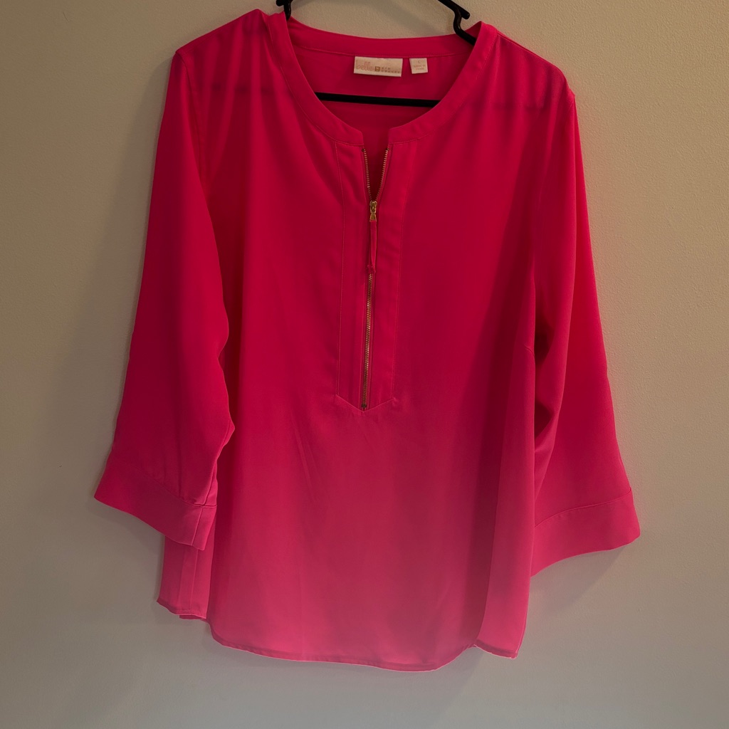 Belle By Kim Gravel Vibrant Pink Blouse With Gold Accent